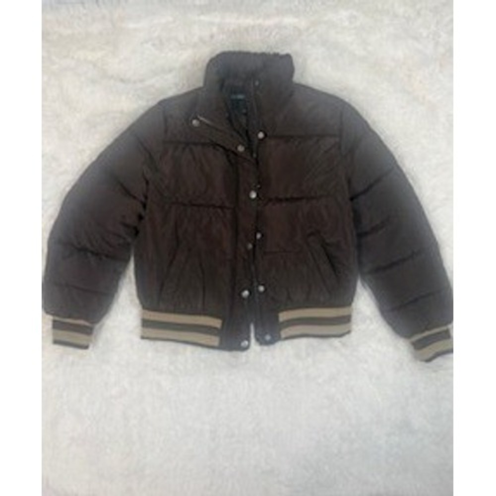Fashion Nova Brown Puffer Jacket Varsity Ribbed Collar Cuffs